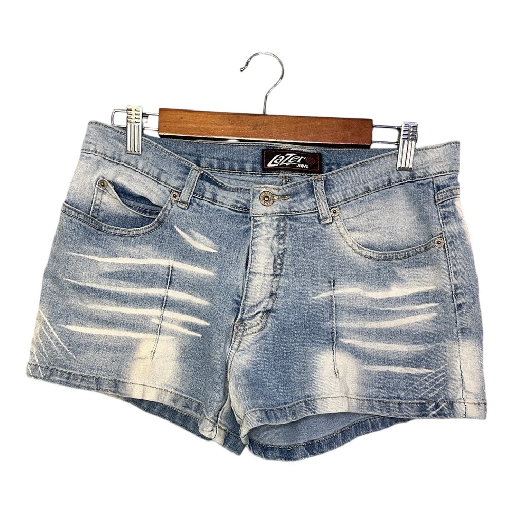 Lazer Jeans Bleached Blue Denim Shorts Womens Juniors 9 Low Rise Y2K Vintage